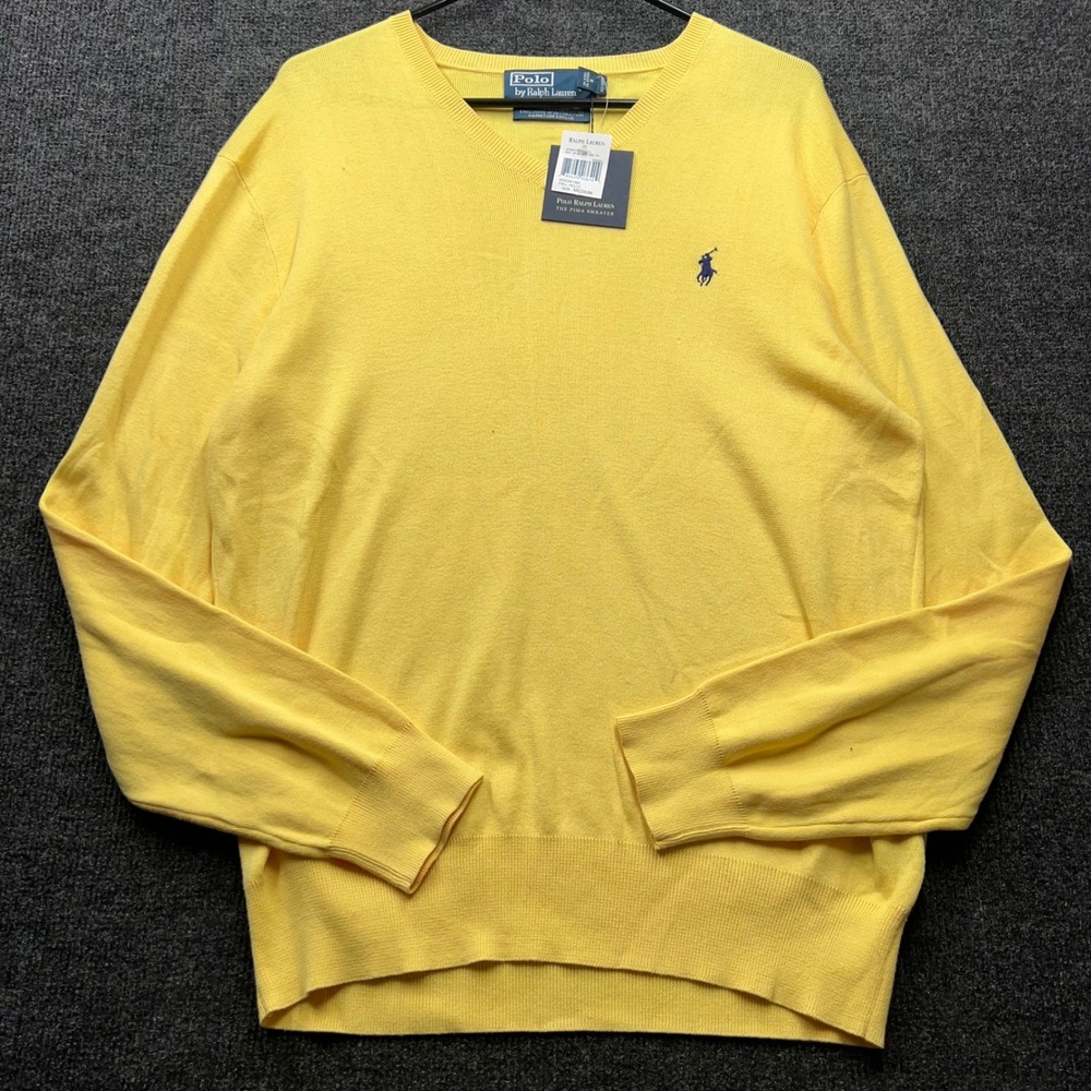 Polo Ralph Lauren Mens Pima Cotton V-Neck Sweater Yellow Medium NWT 710818641002